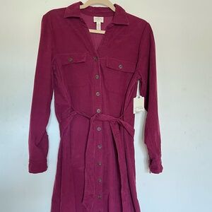 St. John's Bay Corduroy Midi Dress Belted Ruby Red Women's Medium NWT
